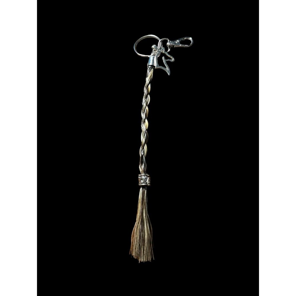 Horsehair Braid Keychain with Horse Head Charm Handmade Western Accessory